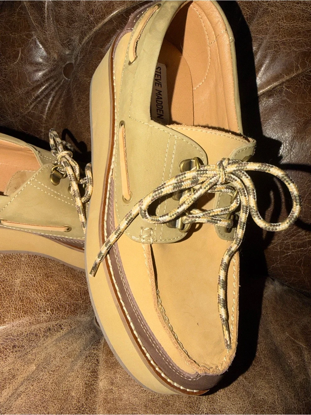 Steve Madden women’s Platform Boat Shoes in Tan and Brown